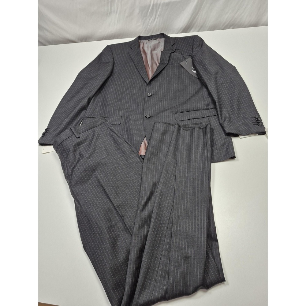 Emilio Ciro Suit Mens 42R Charcoal Gray Wool Turbo 160 Stripe 2 Piece 36x36 NWT